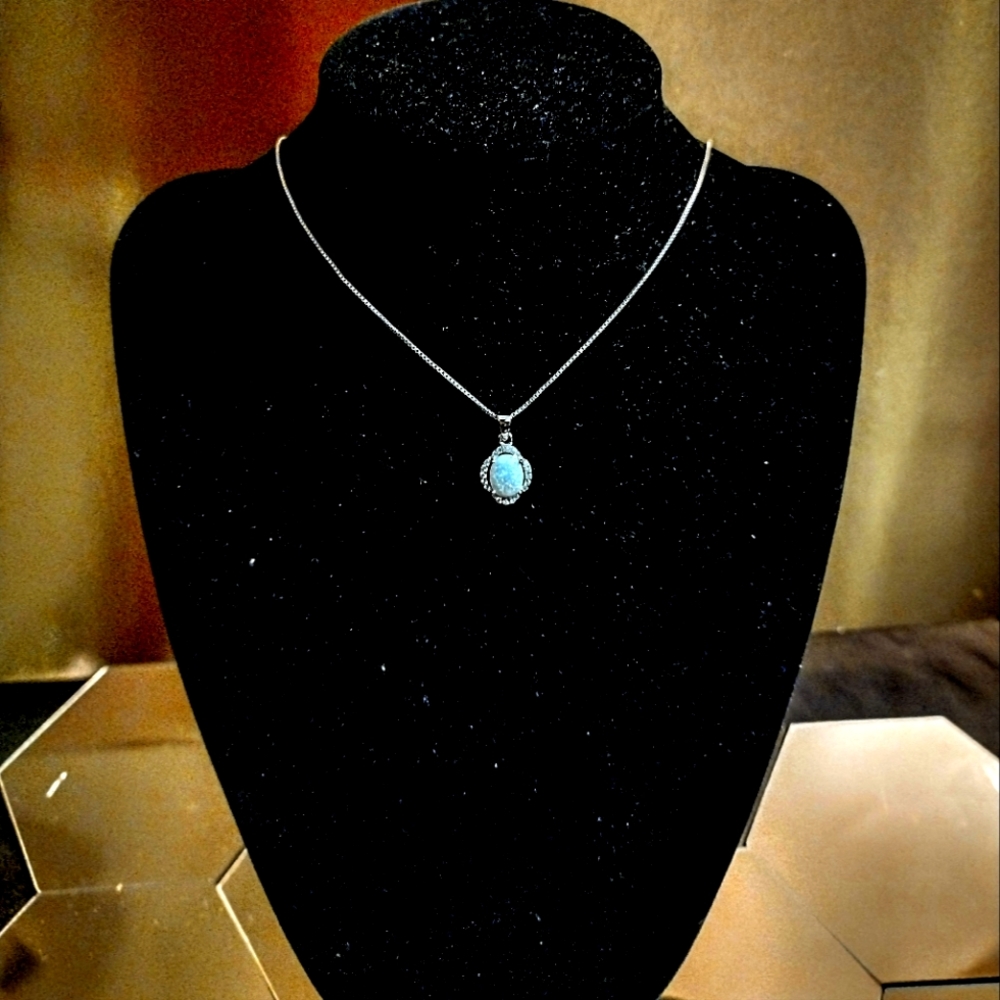 925 Sterling Silver Whitish Bluish Opal Color Pendant